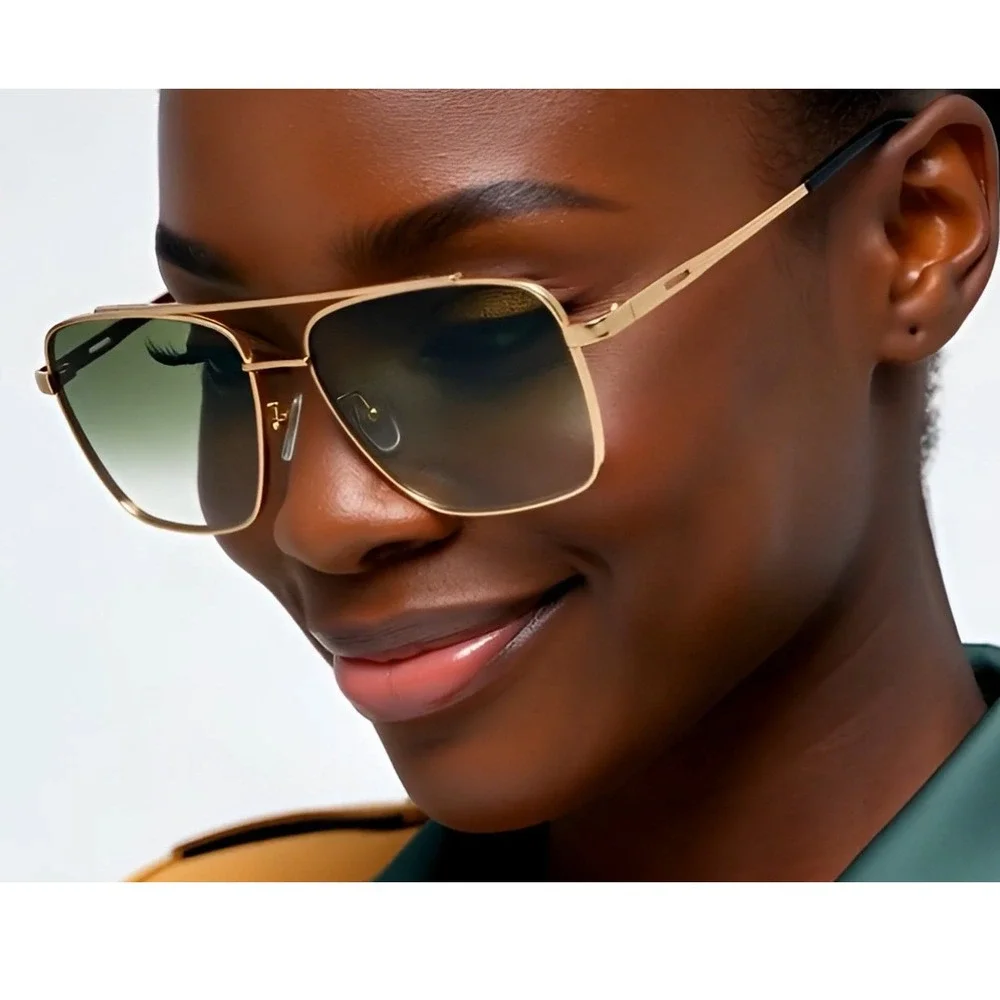 Women Oversized Square Sunglasses Gold Frame Gradient Lenses Fashion Eyewear New